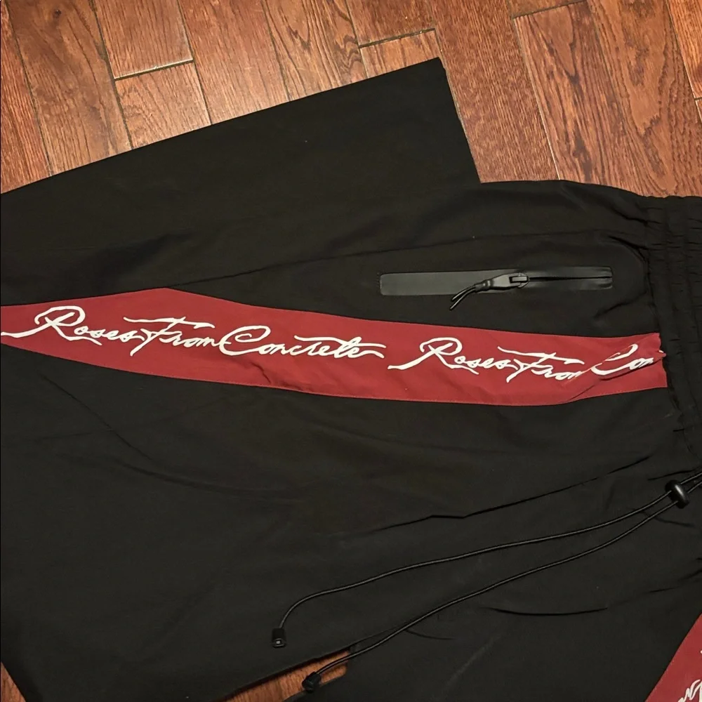 Civil Regime Black Track Pants with red Script Panels Sizd: Small NWOT - Picture 5 of 7